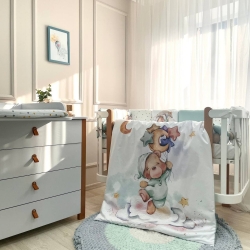 Set complet lenjerie Patut Bebe / Copii 7 piese Ursulet în nuanțe de verde mentă